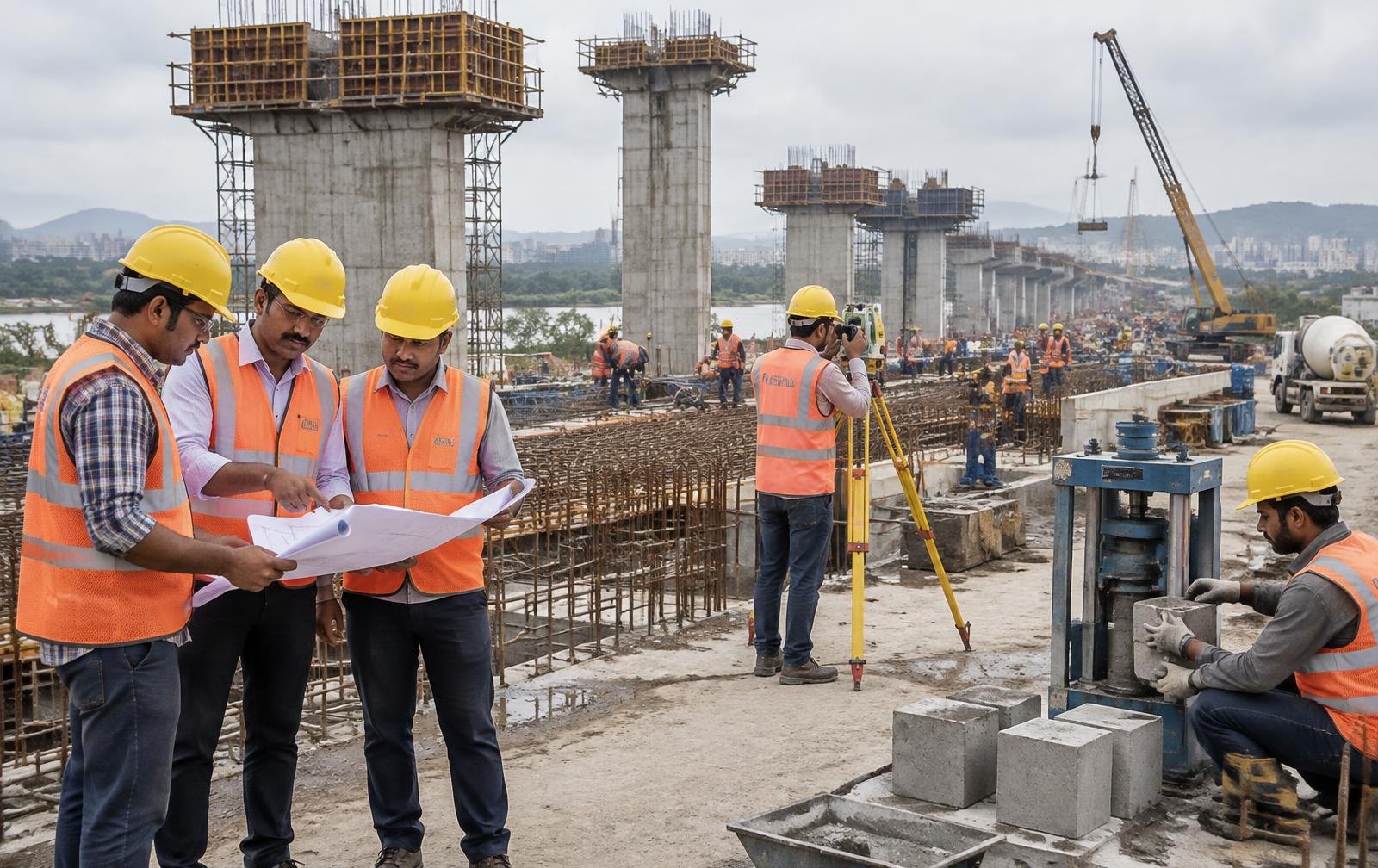 Civil engineers conducting quality and site safety checks